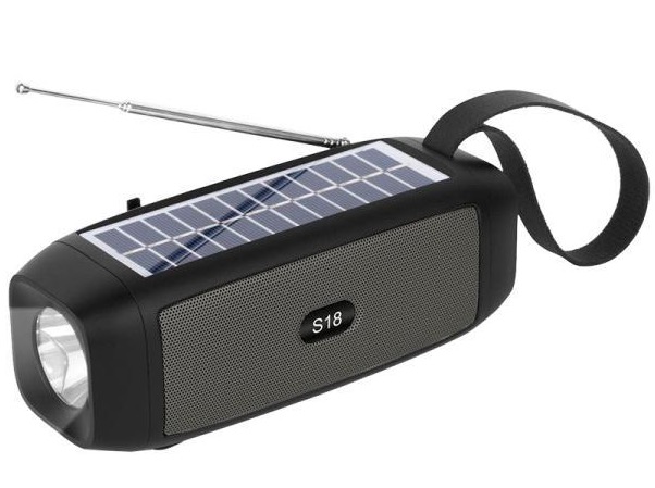 Boxa Portabila S18 Neagra Bluetooth USB Radio Lanterna cu incarcare solara